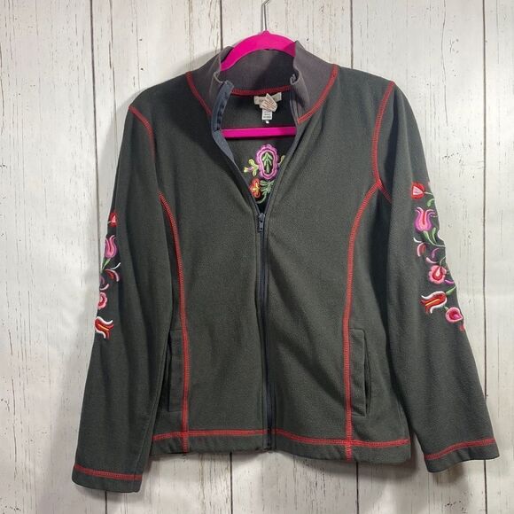 Sundance Womens Embroidered Boho Floral Fleece Gray Zip Fleece Pockets Jacket - Picture 6 of 15